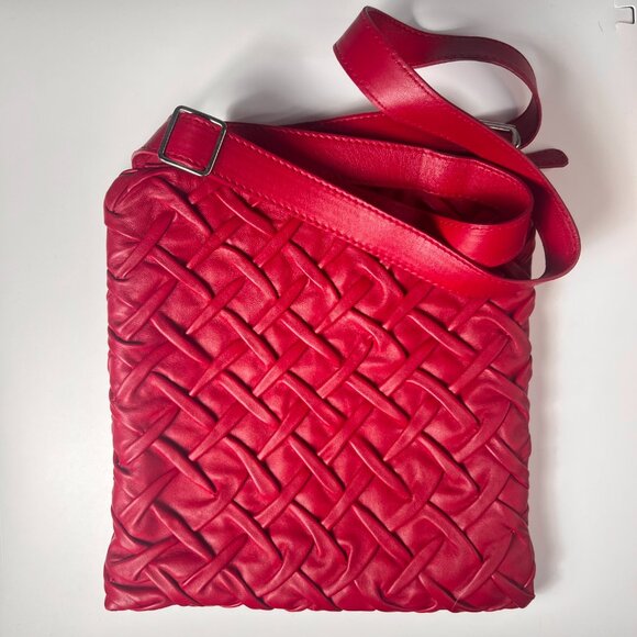 Rare BOTTEGA GIOTTI Wave Line Red Leather Crossbody Bag Made in Italy - Picture 1 of 12